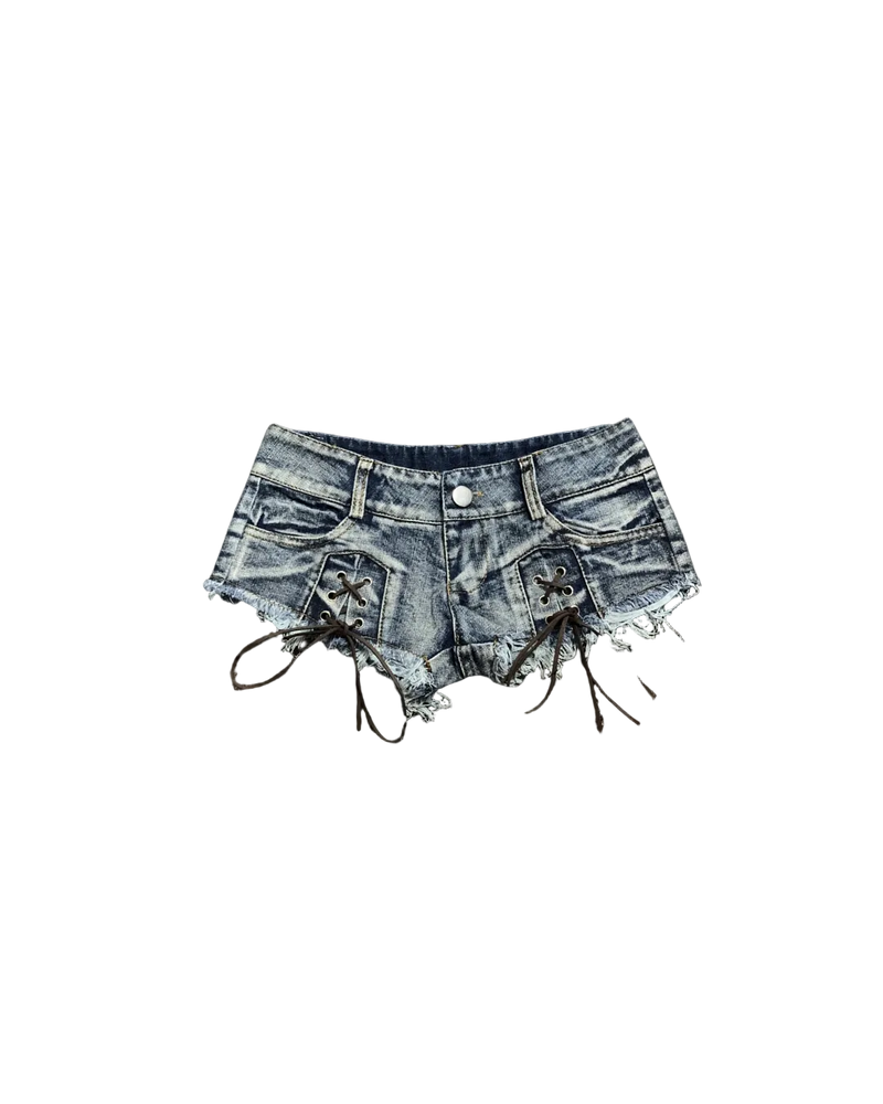 'LACED' MICRO DENIM SHORTS